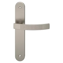 GoodHome Poignée De Porte<Ensemble poignée sur plaque rond Diss effet nickel satin gris L.139mm x l.40mm entraxe 195mm
