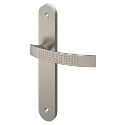 GoodHome Poignée De Porte<Ensemble poignée sur plaque rond Diss effet nickel satin gris L.139mm x l.40mm entraxe 195mm