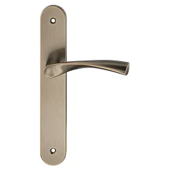 GoodHome Ensemble poignée sur plaque rond Breage effet laiton satin doré L.120.5mm x l.40mm entraxe 195mm- Poignée De Porte