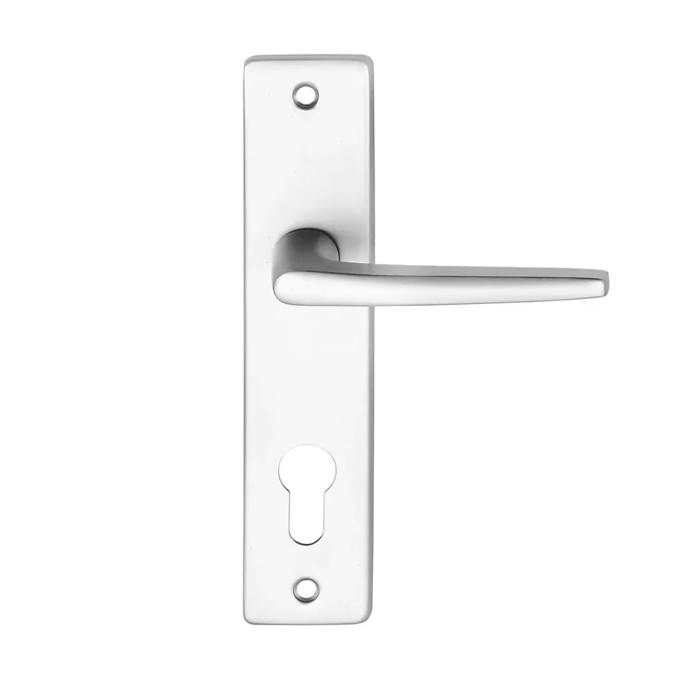 Ensemble poignée sur plaque rectangulaire Colan effet argenté satin gris chromé L.106mm x l.39.8mm entraxe 165mm- Poignée De Porte