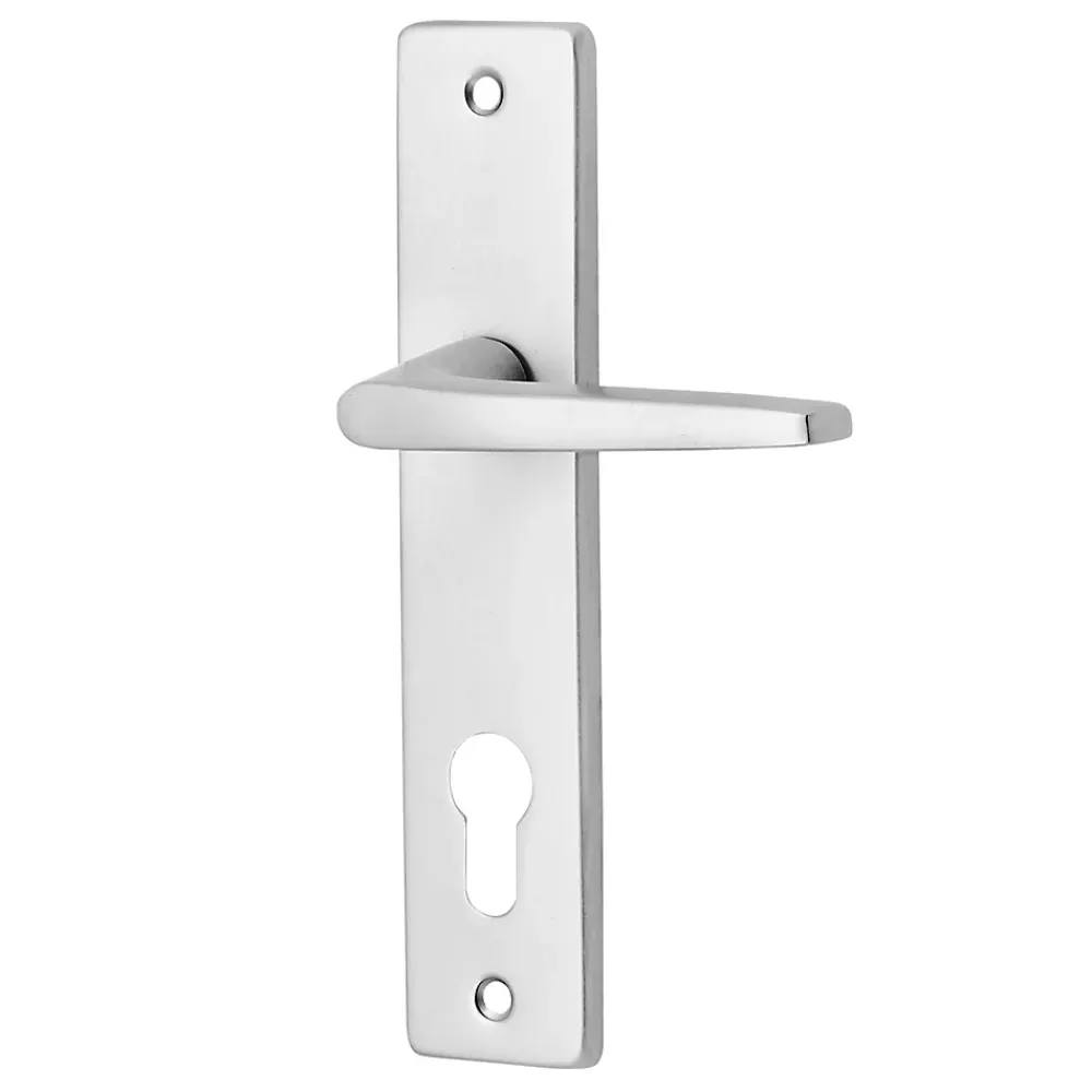 Ensemble poignée sur plaque rectangulaire Colan effet argenté satin gris chromé L.106mm x l.39.8mm entraxe 165mm- Poignée De Porte