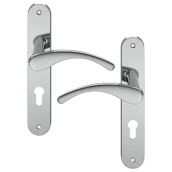 GoodHome Poignée De Porte Extérieure<Ensemble poignée sur plaque rond Ruis effet chromé gris L.138.5mm x l.40mm entraxe 195mm