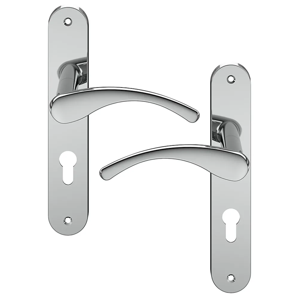 GoodHome Poignée De Porte Extérieure<Ensemble poignée sur plaque rond Ruis effet chromé gris L.138.5mm x l.40mm entraxe 195mm