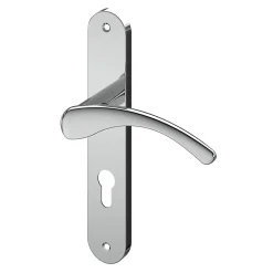 GoodHome Poignée De Porte Extérieure<Ensemble poignée sur plaque rond Ruis effet chromé gris L.138.5mm x l.40mm entraxe 195mm