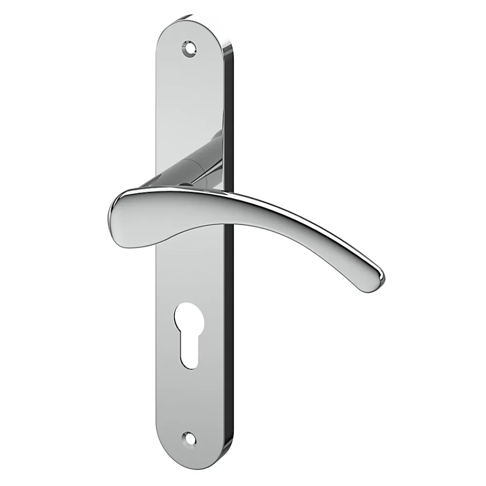 GoodHome Poignée De Porte Extérieure<Ensemble poignée sur plaque rond Ruis effet chromé gris L.138.5mm x l.40mm entraxe 195mm