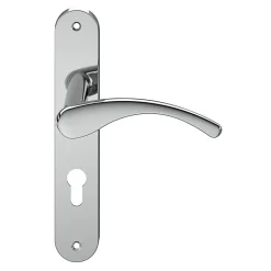 GoodHome Poignée De Porte Extérieure<Ensemble poignée sur plaque rond Ruis effet chromé gris L.138.5mm x l.40mm entraxe 195mm