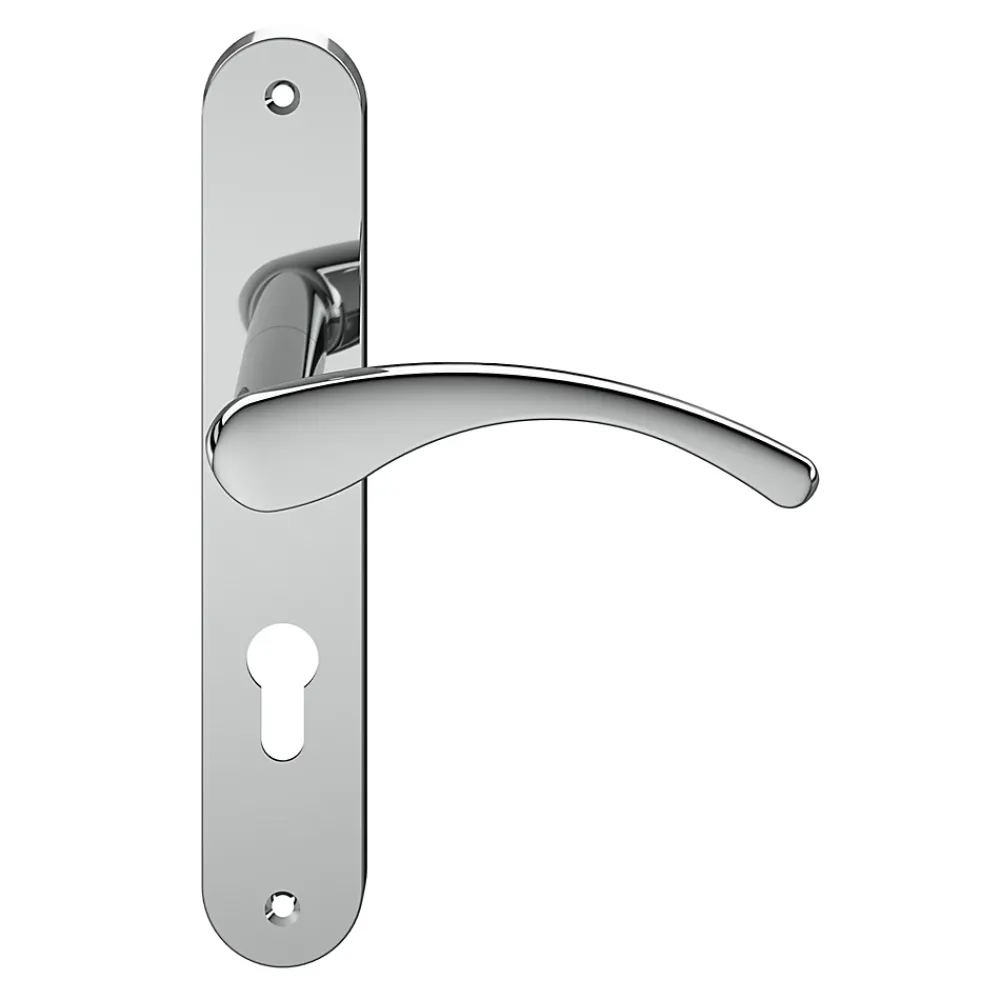 GoodHome Poignée De Porte Extérieure<Ensemble poignée sur plaque rond Ruis effet chromé gris L.138.5mm x l.40mm entraxe 195mm