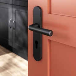 GoodHome Ensemble poignée sur plaque rondcylindre Dizel effet nickel mat noir L.121.5mm x l.42mm entraxe 165-195mm- Poignée De Porte