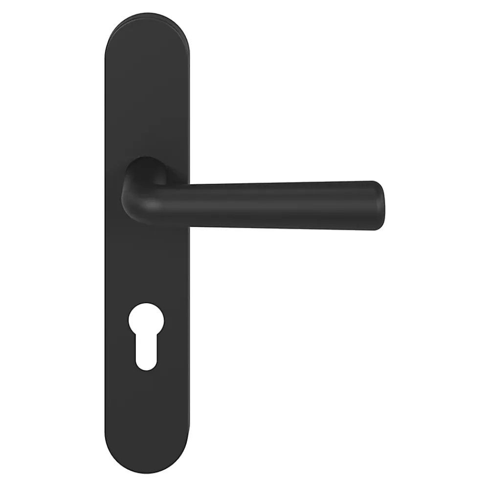 GoodHome Ensemble poignée sur plaque rondcylindre Dizel effet nickel mat noir L.121.5mm x l.42mm entraxe 165-195mm- Poignée De Porte