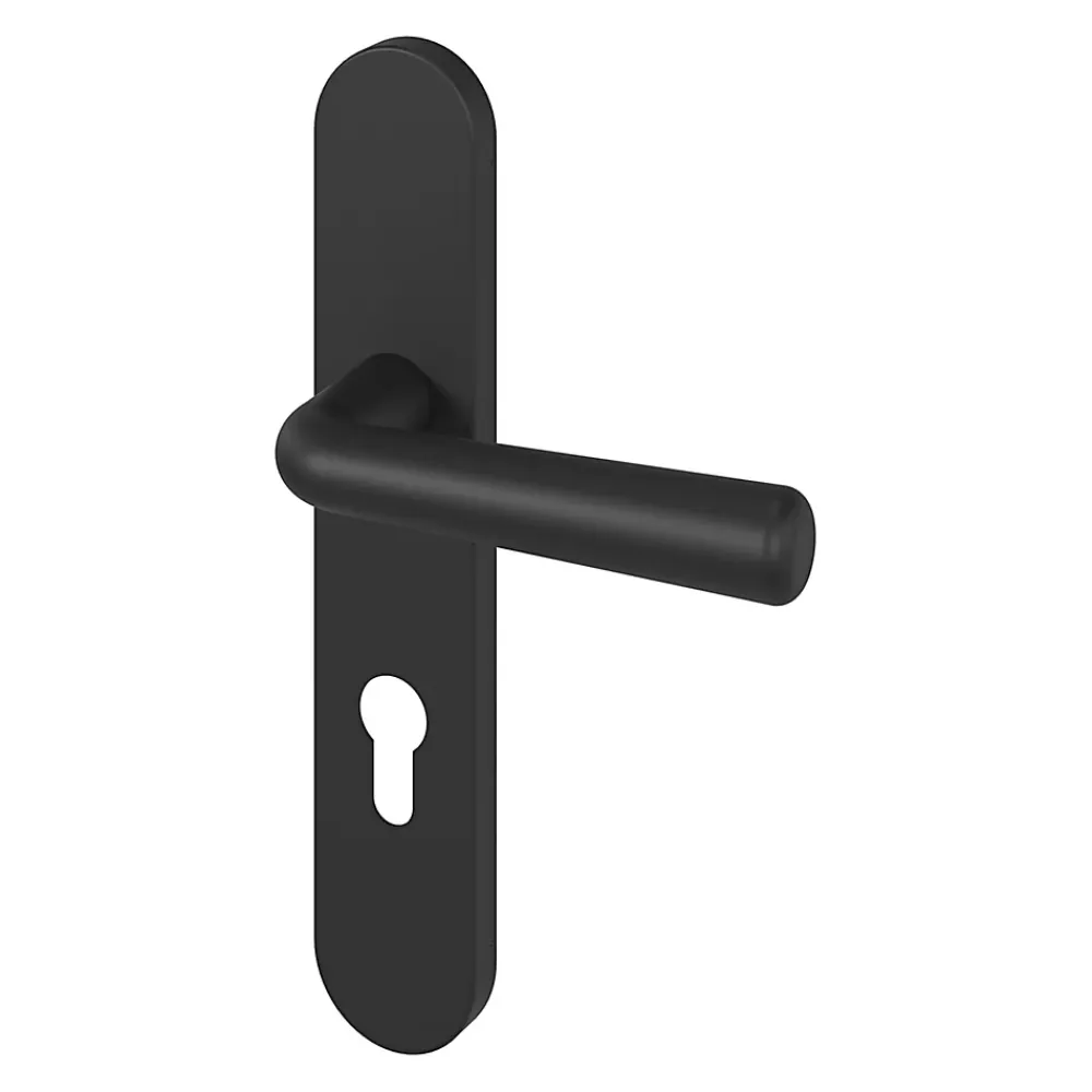 GoodHome Ensemble poignée sur plaque rondcylindre Dizel effet nickel mat noir L.121.5mm x l.42mm entraxe 165-195mm- Poignée De Porte