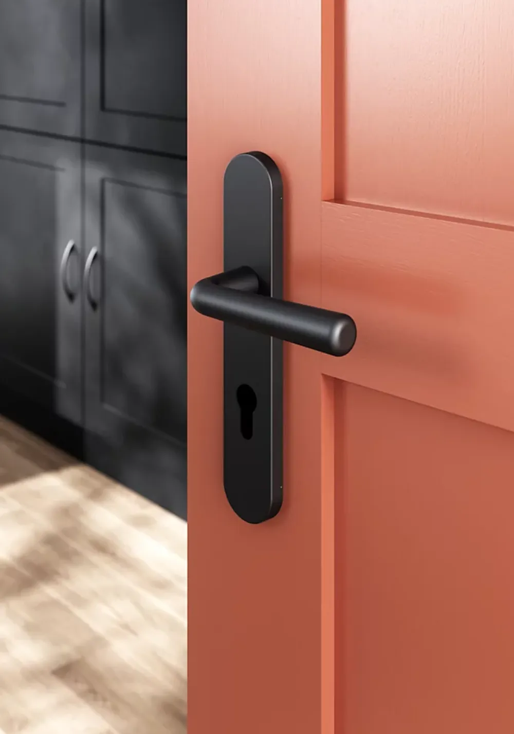 GoodHome Ensemble poignée sur plaque rondcylindre Dizel effet nickel mat noir L.121.5mm x l.42mm entraxe 165-195mm- Poignée De Porte
