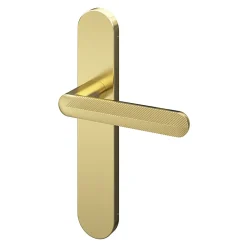 GoodHome Poignée De Porte<Ensemble poignée sur plaque rond Garlan effet laiton satin doré L.125mm x l.42mm entraxe 165-195mm