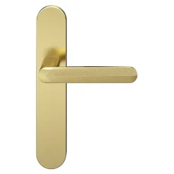 GoodHome Poignée De Porte<Ensemble poignée sur plaque rond Garlan effet laiton satin doré L.125mm x l.42mm entraxe 165-195mm