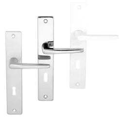 Poignée De Porte<Ensemble poignée sur plaque rectangulaire serrure Colan satin blanc L.106mm x l.39.8mm entraxe 165mm
