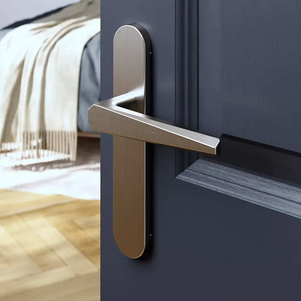 GoodHome Poignée De Porte<Ensemble poignée sur plaque rond Keri effet nickel satin gris L.140mm x l.42mm entraxe 165-195mm