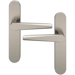 GoodHome Poignée De Porte<Ensemble poignée sur plaque rond Keri effet nickel satin gris L.140mm x l.42mm entraxe 165-195mm
