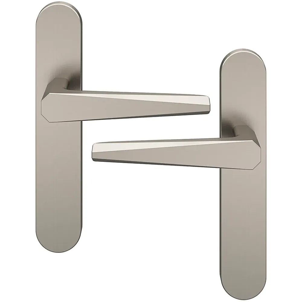 GoodHome Poignée De Porte<Ensemble poignée sur plaque rond Keri effet nickel satin gris L.140mm x l.42mm entraxe 165-195mm