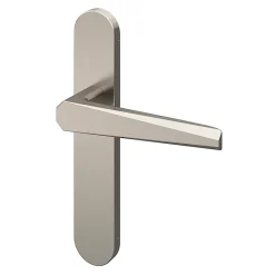 GoodHome Poignée De Porte<Ensemble poignée sur plaque rond Keri effet nickel satin gris L.140mm x l.42mm entraxe 165-195mm