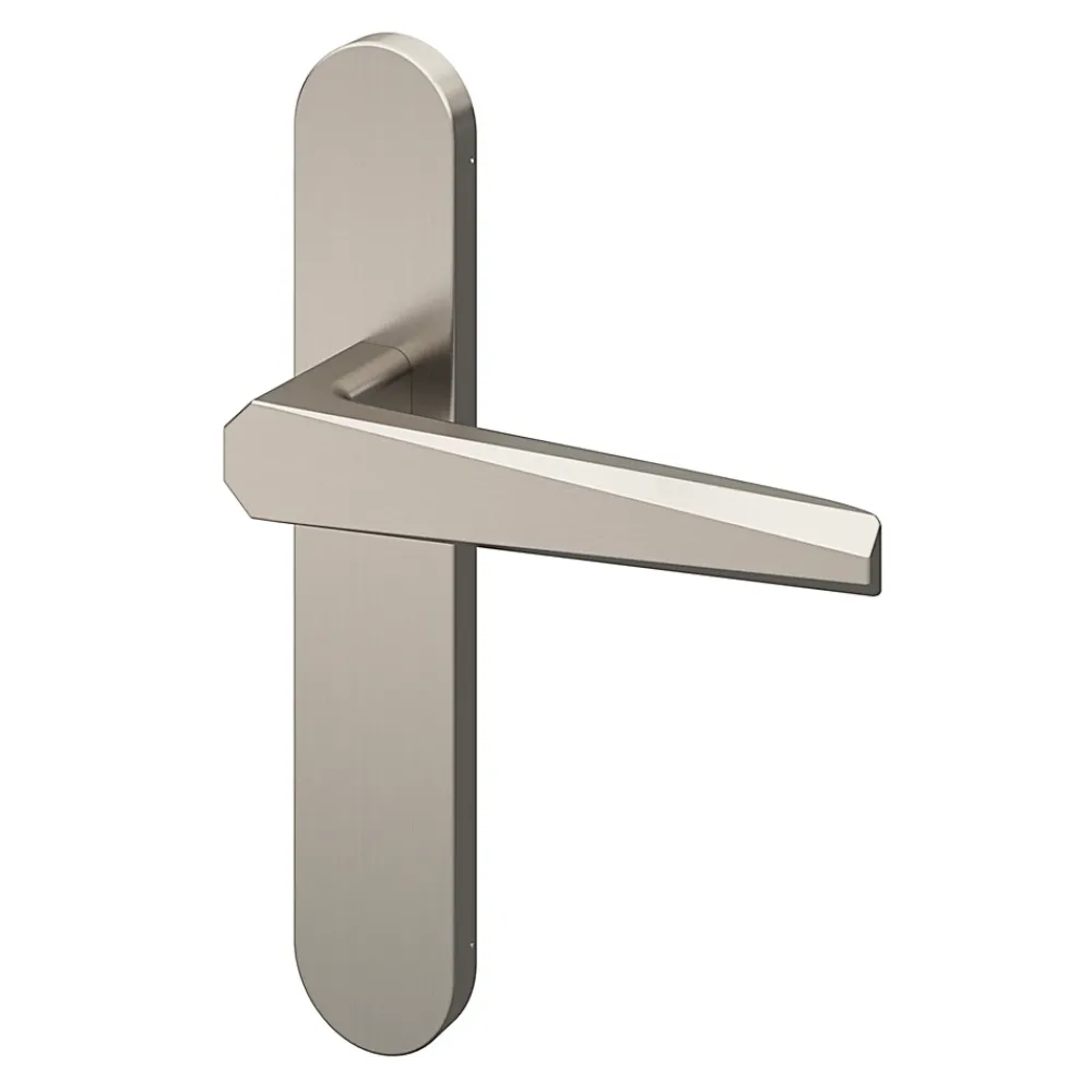 GoodHome Poignée De Porte<Ensemble poignée sur plaque rond Keri effet nickel satin gris L.140mm x l.42mm entraxe 165-195mm