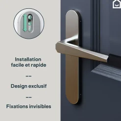 GoodHome Poignée De Porte<Ensemble poignée sur plaque rond Keri effet nickel satin gris L.140mm x l.42mm entraxe 165-195mm