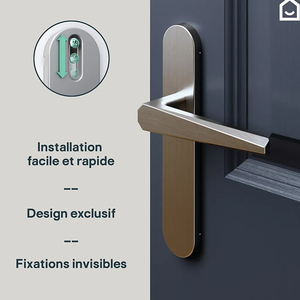 GoodHome Poignée De Porte<Ensemble poignée sur plaque rond Keri effet nickel satin gris L.140mm x l.42mm entraxe 165-195mm