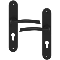 GoodHome Poignée De Porte Extérieure<Ensemble poignée sur plaque rond Hirel effet nickel noir L.128mm x l.40mm entraxe 195mm