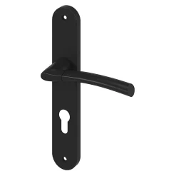 GoodHome Poignée De Porte Extérieure<Ensemble poignée sur plaque rond Hirel effet nickel noir L.128mm x l.40mm entraxe 195mm