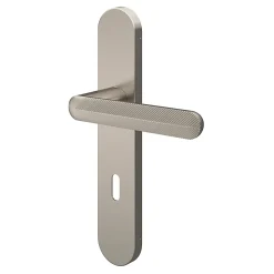 GoodHome Ensemble poignée sur plaque rond serrure Garlan effet nickel satin gris L.125mm x l.42mm entraxe 165-195mm- Poignée De Porte