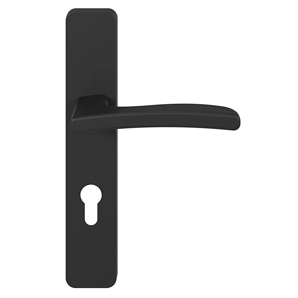 GoodHome Poignée De Porte<Ensemble poignée sur plaque rectangulairecylindre Irvil effet nickel mat noir L.126.5mm x l.42mm entraxe 165-195mm