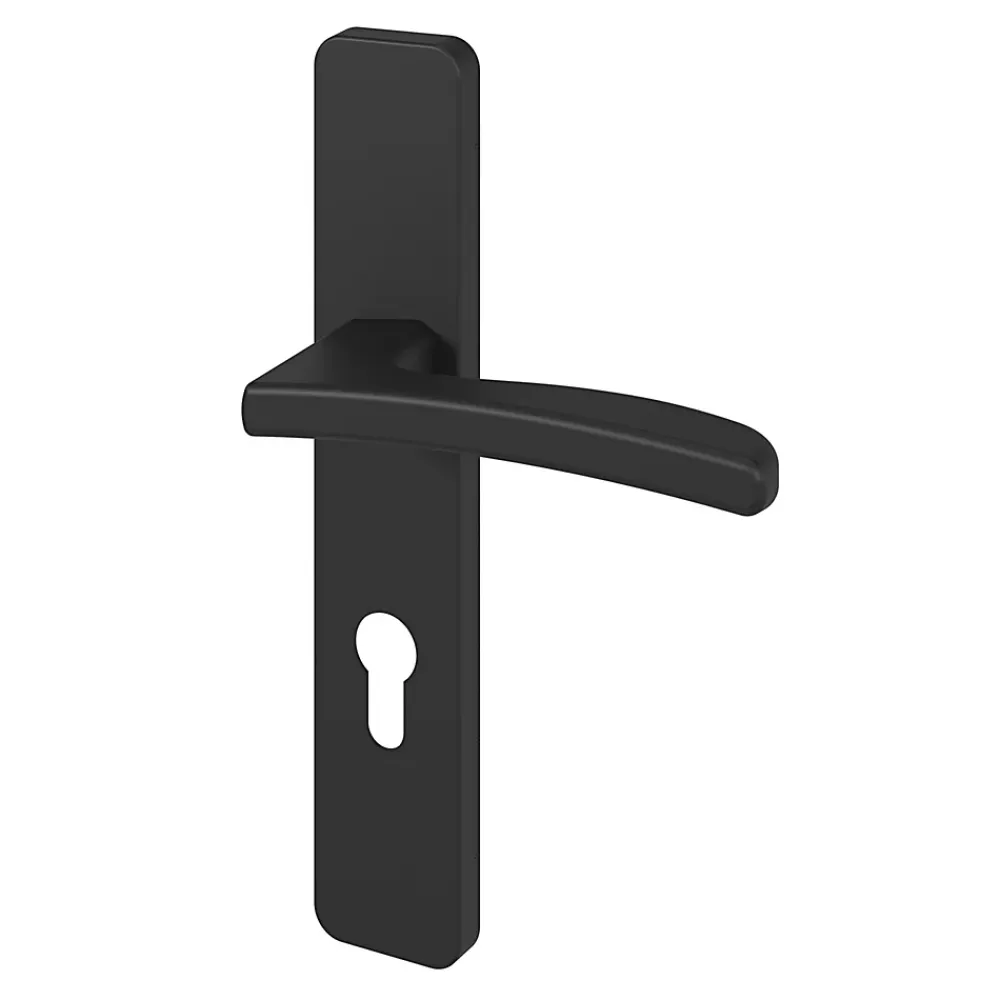 GoodHome Poignée De Porte<Ensemble poignée sur plaque rectangulairecylindre Irvil effet nickel mat noir L.126.5mm x l.42mm entraxe 165-195mm