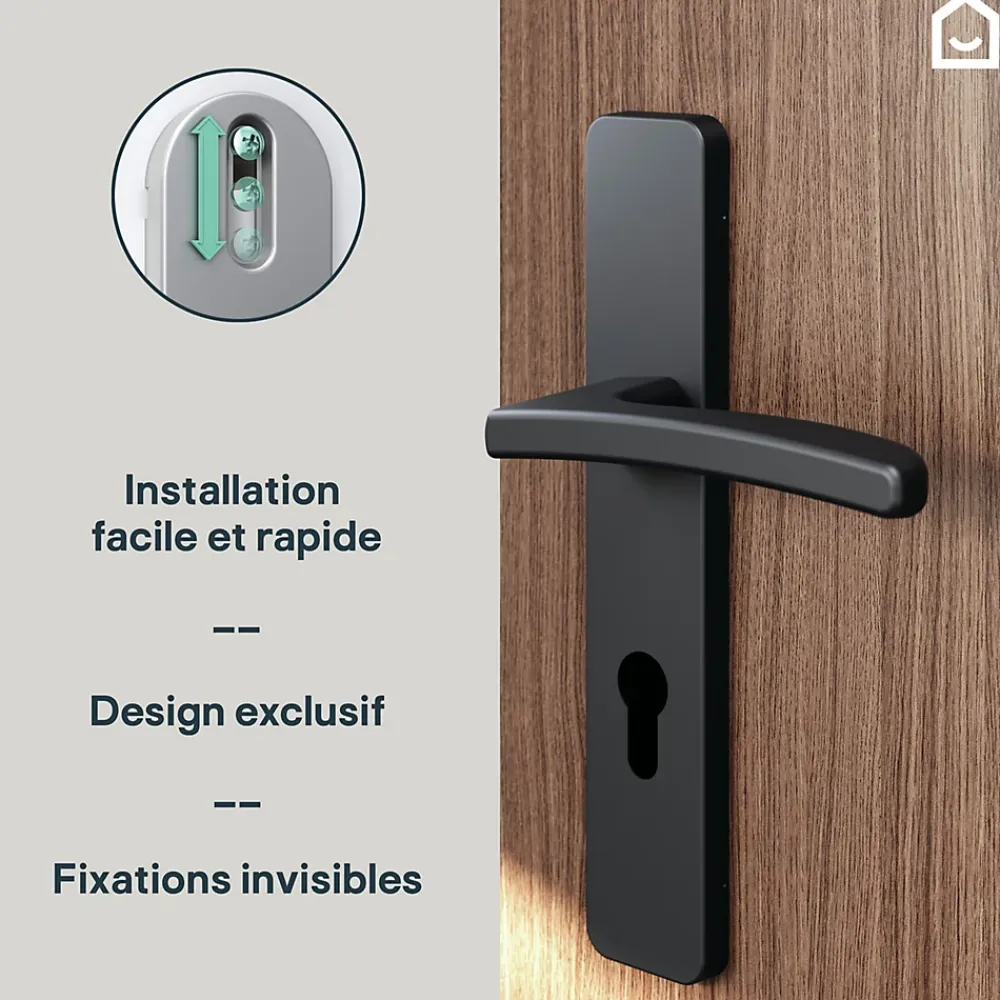 GoodHome Poignée De Porte<Ensemble poignée sur plaque rectangulairecylindre Irvil effet nickel mat noir L.126.5mm x l.42mm entraxe 165-195mm