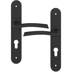 GoodHome Poignée De Porte<Ensemble poignée sur plaque rondcylindre Hirel effet nickel mat noir L.128mm x l.40mm entraxe 195mm