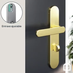 GoodHome Poignée De Porte<Ensemble poignée sur plaque rond à condamnation Minzh effet laiton satin doré L.120mm x l.42mm entraxe 165-195mm