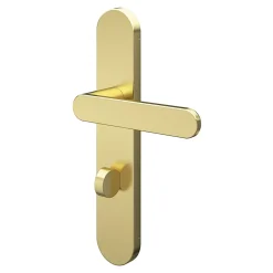 GoodHome Poignée De Porte<Ensemble poignée sur plaque rond à condamnation Minzh effet laiton satin doré L.120mm x l.42mm entraxe 165-195mm