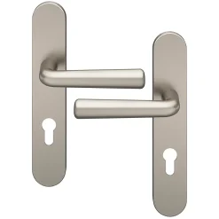 GoodHome Poignée De Porte<Ensemble poignée sur plaque rondcylindre Dizel effet nickel satin gris L.121.5mm x l.42mm entraxe 165-195mm