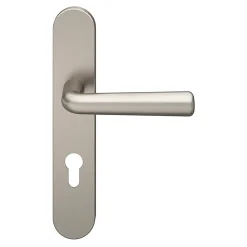 GoodHome Poignée De Porte<Ensemble poignée sur plaque rondcylindre Dizel effet nickel satin gris L.121.5mm x l.42mm entraxe 165-195mm