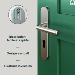 GoodHome Poignée De Porte<Ensemble poignée sur plaque rondcylindre Dizel effet nickel satin gris L.121.5mm x l.42mm entraxe 165-195mm