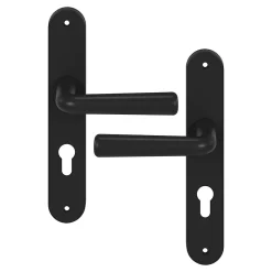 GoodHome Poignée De Porte Extérieure<Ensemble poignée sur plaque rond Dizel effet nickel noir L.121.5mm x l.40mm entraxe 195mm