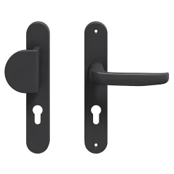 GoodHome Poignée De Porte Extérieure<Ensemble poignée sur plaque rond Govlin noir l.x l.40mm entraxe 195mm