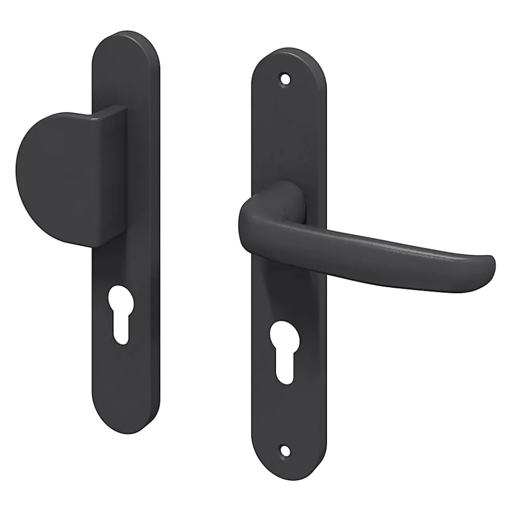 GoodHome Poignée De Porte Extérieure<Ensemble poignée sur plaque rond Govlin noir l.x l.40mm entraxe 195mm