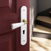 GoodHome Poignée De Porte<Ensemble poignée sur plaque Droit cylindre Porcelaine Vras blanc L.115mm x l.45mm entraxe 195mm