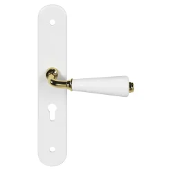 GoodHome Poignée De Porte<Ensemble poignée sur plaque Droit cylindre Porcelaine Vras blanc L.115mm x l.45mm entraxe 195mm