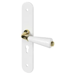 GoodHome Poignée De Porte<Ensemble poignée sur plaque Droit cylindre Porcelaine Vras blanc L.115mm x l.45mm entraxe 195mm