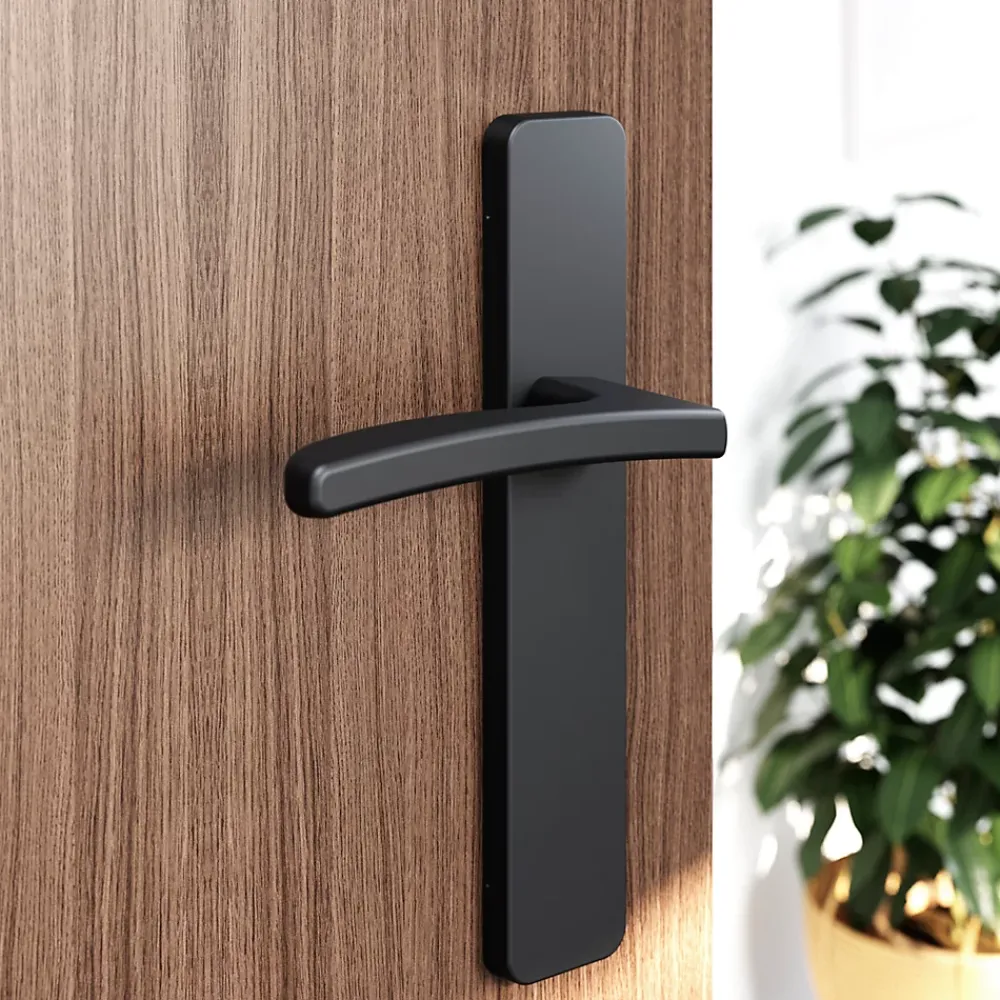 GoodHome Poignée De Porte<Ensemble poignée sur plaque rectangulaire Irvil effet nickel mat noir L.126.5mm x l.42mm entraxe 165-195mm