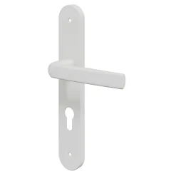 GoodHome Poignée De Porte<Ensemble poignée sur plaque Incurvé cylindre Primel mat blanc L.126mm x l.40mm entraxe 195mm