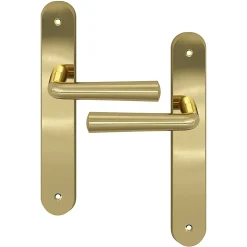 GoodHome Poignée De Porte Extérieure<Ensemble poignée sur plaque rond Tudy effet laiton brillant doré L.119mm x l.41mm entraxe 195mm