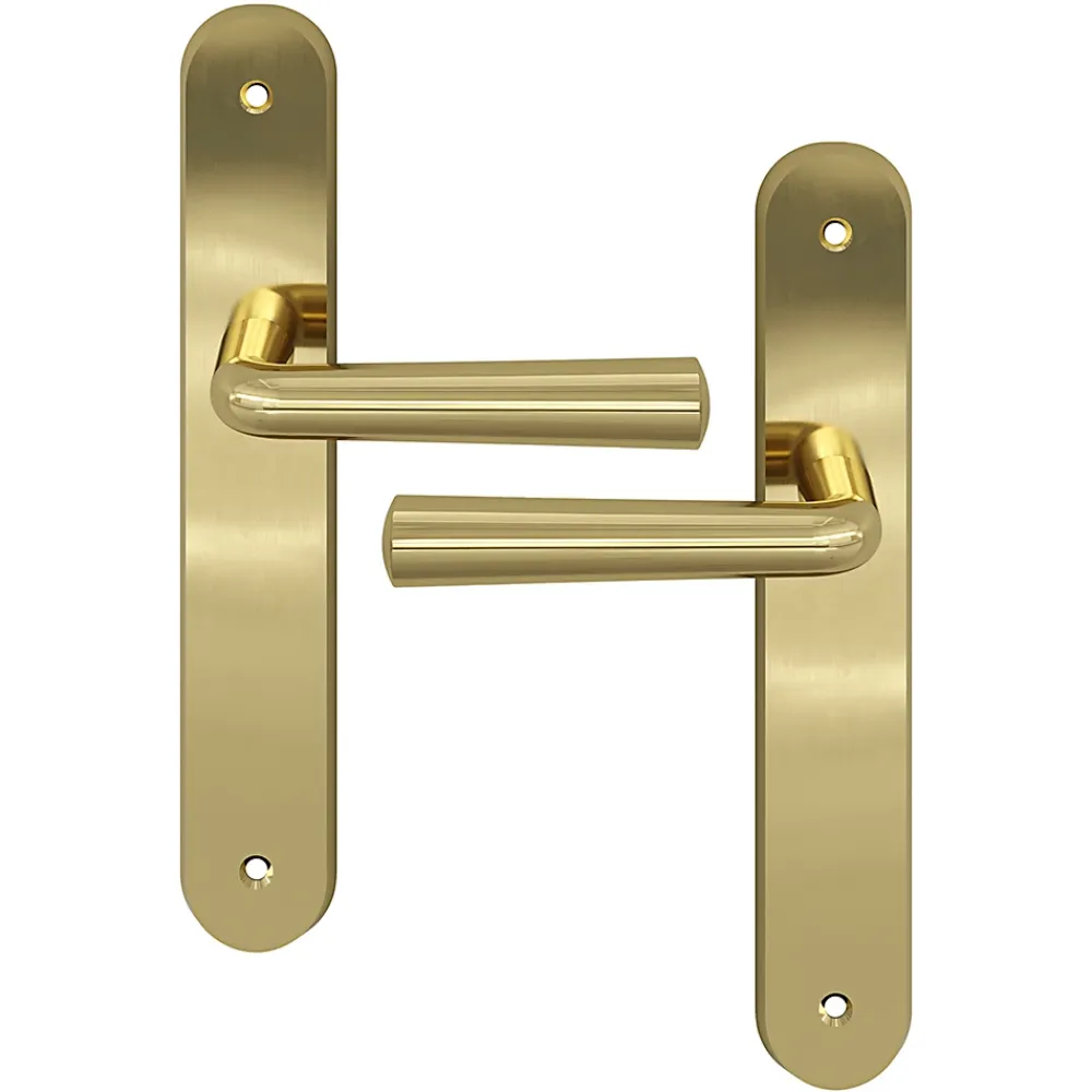 GoodHome Poignée De Porte Extérieure<Ensemble poignée sur plaque rond Tudy effet laiton brillant doré L.119mm x l.41mm entraxe 195mm