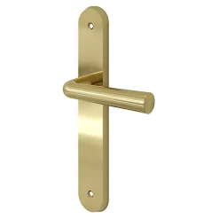 GoodHome Poignée De Porte Extérieure<Ensemble poignée sur plaque rond Tudy effet laiton brillant doré L.119mm x l.41mm entraxe 195mm