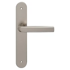 GoodHome Ensemble poignée sur plaque Incurvé Primel effet nickel satin gris L.126mm x l.40mm entraxe 195mm- Poignée De Porte