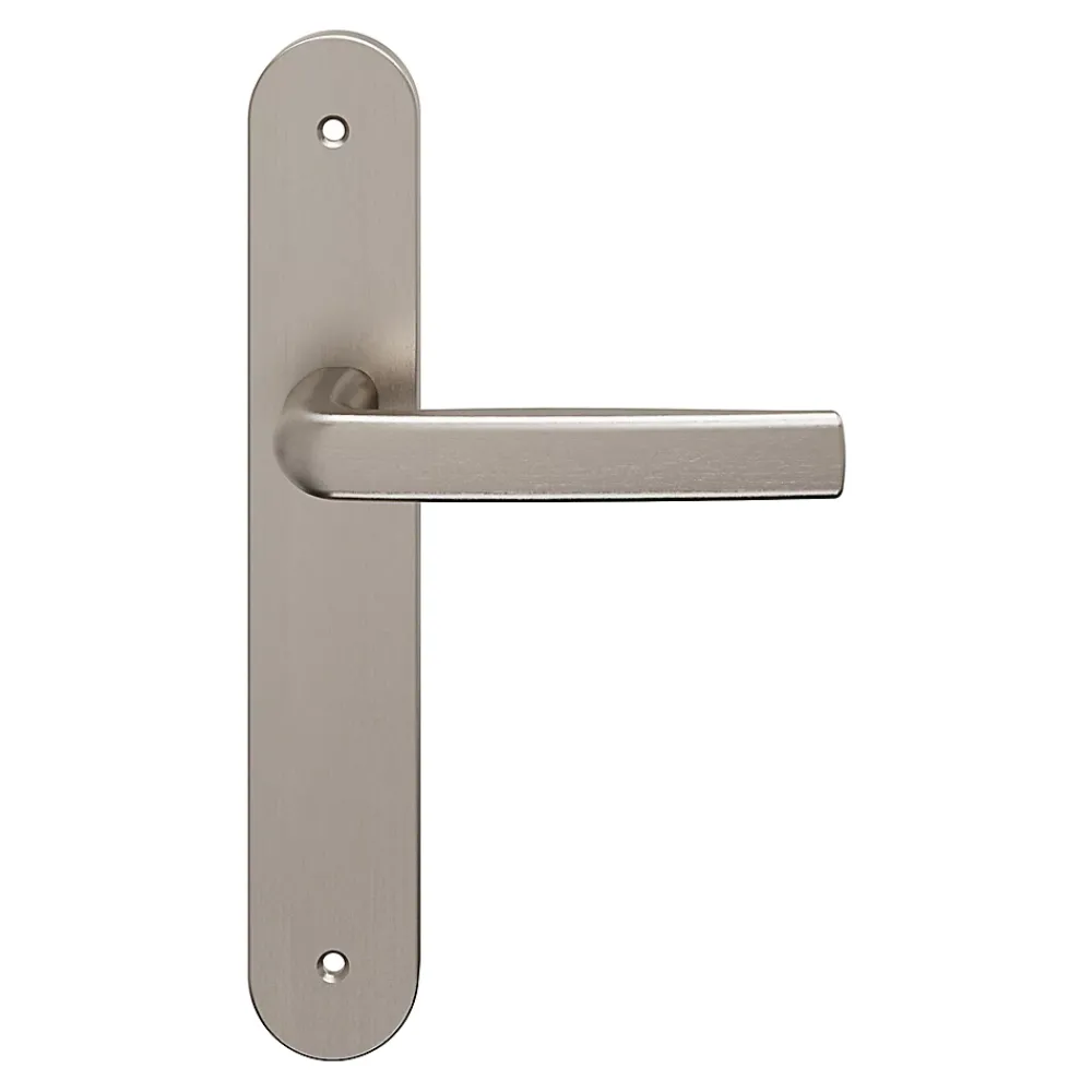 GoodHome Ensemble poignée sur plaque Incurvé Primel effet nickel satin gris L.126mm x l.40mm entraxe 195mm- Poignée De Porte